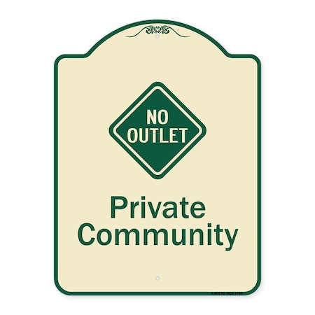 Signmission Designer Series-Private Community With No Outlet Symbol, 24" x 18", TG-1824-9785 A-DES-TG-1824-9785